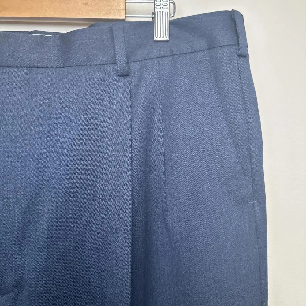 Berle Dress‎ Trousers Pants Mens 40 x 26 Navy Blue Pleated 100% Wool Cuffed